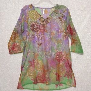PALMERA, vintage, colorful sheer beachwear tunic sz OS